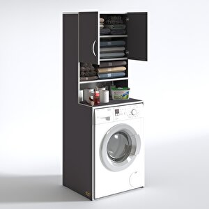 Çamaşır Makinesi Dolabı Hayzum Gri 180*066*55 Banyo Kiler Çift Kapaklı Arkalıklı