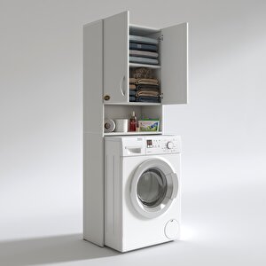 Çamaşır Makinesi Dolabı Sinem Byz 180*066*30 Banyo Kiler Kapaklı Arkalıklı