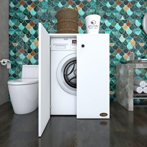 Çamaşır Makinesi Dolabı Kapaklı Tatyana Beyaz 90x70x60 Banyo Ofis Kapaklı Arkalıksız