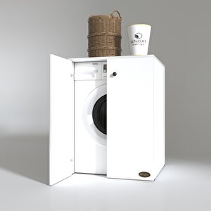Çamaşır Makinesi Dolabı Kapaklı Tatyana Beyaz 90x70x60 Banyo Ofis Kapaklı Arkalıksız