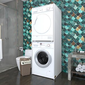 Kenzlife Çamaşır-kurutma Makinesi Dolabı Evgeniya Beyaz 180x70x60 Banyo Çift Katlı Kapaksız Arkalıksız