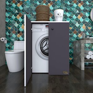 Çamaşır Makinesi Dolabı Kapaklı Tatyana Gri 90x70x60 Banyo Ofis Kapaklı Arkalıksız