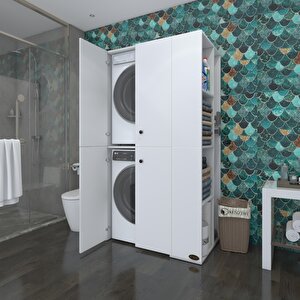 Çamaşır-kurutma Makinesi Dolabı Kapaklı Fokamdf Beyaz 180x90x60 % 100 Mdf Full Mdf Banyo Arkalıksız