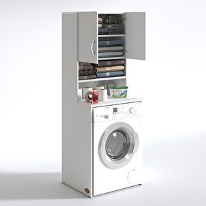 Çamaşır Makinesi Dolabı Hayzum Byz 180*066*55 Banyo Kiler Çift Kapaklı Arkalıklı