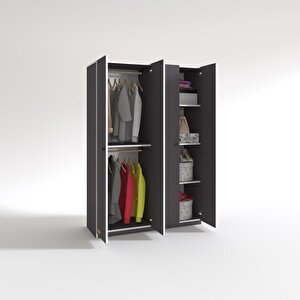 Gardırop 4 Kapılı Kapaklı Devetabanı Gri 173x120x42 Gardolap Dolap Ofis