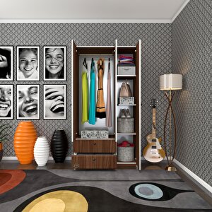Gardırop 3 Kapılı Kapaklı 2 Çekmeceli Manolya Cvz 173*90*42 Gardolap Dolap Ofis
