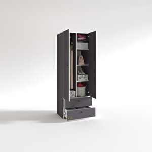 Gardırop 2 Kapılı Kapaklı 2 Çekmeceli Nilüfer Gri 173*60*42 Gardolap Dolap Ofis