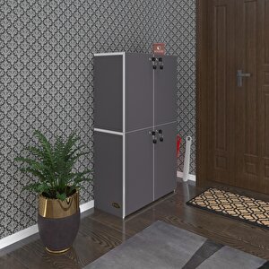 Ayakkabılık Ayakkabı Dolabı Kilitli Gutan Gri 120*70*32 Kapaklı Ofis Dolabı Iki Bölme