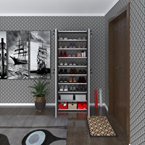 Ayakkabılık Ayakkabı Dolabı Kilitli Gutan Gri 180*70*32 Kapaklı Ofis Dolabı Iki Bölme