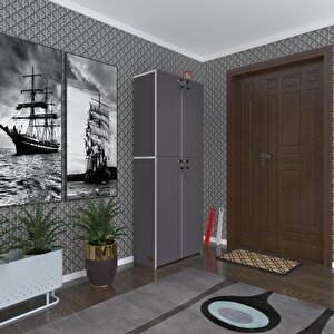 Ayakkabılık Ayakkabı Dolabı Kilitli Gutan Gri 180*70*32 Kapaklı Ofis Dolabı Iki Bölme