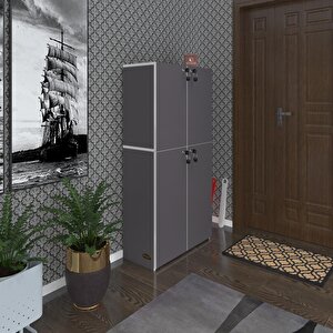 Ayakkabılık Ayakkabı Dolabı Kilitli Gutan Gri 140*70*32 Kapaklı Ofis Dolabı Iki Bölme