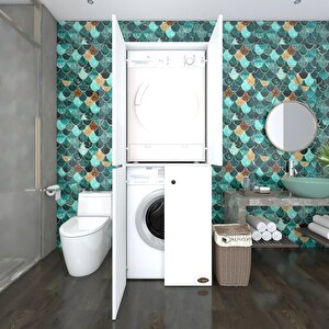 Çamaşır-kurutma Makinesi Dolabı Kapaklı Jelena Beyaz 180x70x60 Banyo Çift Katlı Arkalıksız