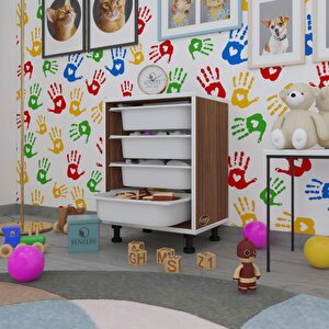 Sepetli Mutfak Dolabı Ruberu Cvz 062x45x30 Banyo Oyuncak Çamaşır Beyaz 4 Lü Sepet