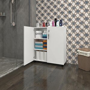 2 Kapılı Dolap Çilem 088*070*032 Byz Kilitli Tekerlekli Banyo Mutfak Ofis Kitaplık Ayakkabılık Kiler