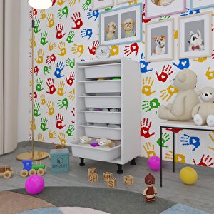 Sepetli Mutfak Dolabı Ruberu Byz 086x45x30 Banyo Oyuncak Çamaşır Beyaz 6 Lı Sepet