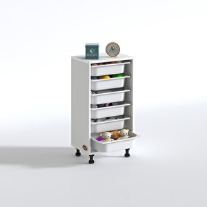 Sepetli Mutfak Dolabı Ruberu Byz 086x45x30 Banyo Oyuncak Çamaşır Beyaz 6 Lı Sepet