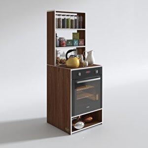 Ankastre Fırın Dolabı Canfeza Ceviz 165x60x56 Mutfak Raflı