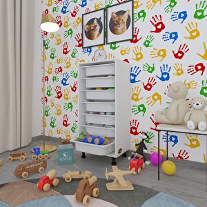 Sepetli Mutfak Dolabı Ruberu Byz 098x45x30 Banyo Oyuncak Çamaşır Beyaz 7 Li Sepet