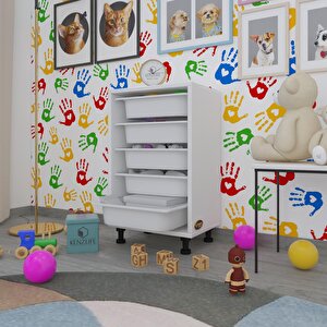 Sepetli Mutfak Dolabı Ruberu Byz 074x45x30 Banyo Oyuncak Çamaşır Beyaz 5 Li Sepet