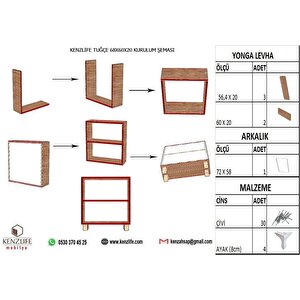 Kenzlife Kitaplık Tuğçe 048x030x20 Ceviz Ayaklı Mutfak Dolabı Banyo Ofis Ayakkabılık Kiler