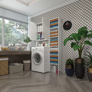 Çamaşır Makinesi Dolabı Veronikamaks Byz 180*096*20 Banyo Kapaklı Arkalıksız Raflı