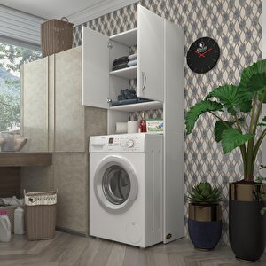 Çamaşır Makinesi Dolabı Avdotyamdf Beyaz 180x066x30 %100 Mdf Full Mdf Banyo Ofis Kapaklı Arkalıksız