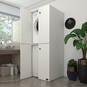 Kenzlife Çamaşır-bulaşık Makinesi Dolabı Kapaklı Roksana Beyaz 180x70x60 Banyo Çift Katlı Arkalıksız