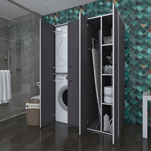 Kenzlife Çamaşır-kurutma Makinesi Dolabı Kapaklı Yaromira Gri 180x120x60 Banyo Arkalıksız