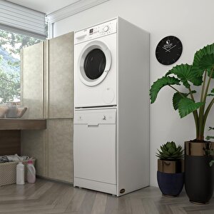 Çamaşır-bulaşık Makinesi Dolabı Katinkamdf Beyaz 180x70x60 % 100 Mdf Full Mdf Banyo Çift Katlı Kapaksız Arkalıksız
