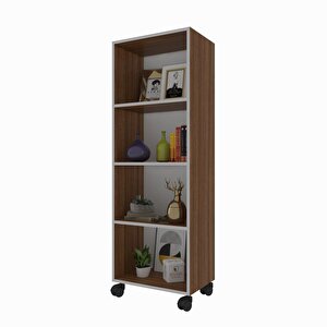 Kitaplık Beril 128x040x020 Ceviz Tekerlekli Mutfak Dolabı Banyo Ofis Ayakkabılık Kiler