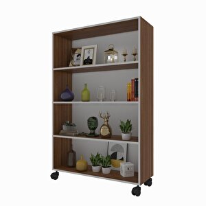 Kitaplık Beril 128x090x020 Ceviz Tekerlekli Mutfak Dolabı Banyo Ofis Ayakkabılık Kiler