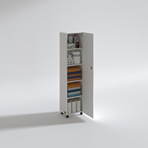 Mutfak Dolabı Zehra 188x030x032 Beyaz Kilitli Tekerlekli Banyo Evrak Ofis Kitaplık Ayakkabılık Kiler