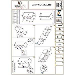 Kenzlife Mutfak Dolabı Zehra 088x030x032 Beyaz Kilitli Tekerlekli Banyo Evrak Ofis Kitaplık Ayakkabılık Kiler