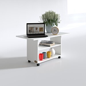 Orta Salon Sehpası Atina Beyaz 075x070x50 Tekerlekli Yemek Masası