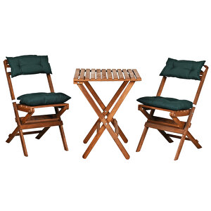 Ahşap Katlanır Mi̇nderli̇ 3 Lü Bi̇stro Set Mutfak Balkon Bahçe Masa Sandalye Seti̇, Yeşil