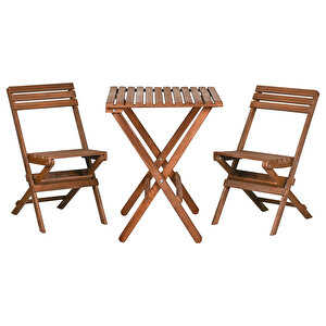 Ahşap Katlanır 3 Lü Bi̇stro Set Mutfak Balkon Bahçe Teras Masa Sandalye Seti̇, Mindersiz Ceviz