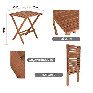 Ahşap Katlanır 3 Lü Bi̇stro Set Mutfak Balkon Bahçe Teras Masa Sandalye Seti̇, Mindersiz Ceviz