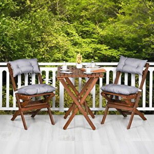 Ahşap Katlanır Mi̇nderli̇ 3 Lü Bi̇stro Set Mutfak Balkon Bahçe Masa Sandalye Seti̇, Gri