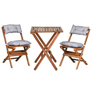 Ahşap Katlanır Mi̇nderli̇ 3 Lü Bi̇stro Set Mutfak Balkon Bahçe Masa Sandalye Seti̇, Gri Gri