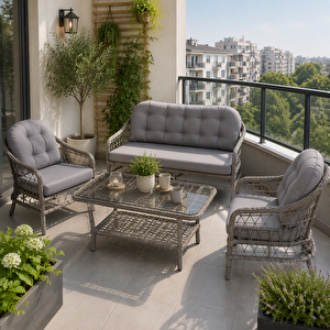 Papatya Rattan 2 1 1 ve Masa Bahçe Balkon Mobilyası