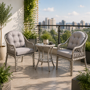 Defne Alüminyum Üzeri Örgü Rattan Bistro Bahçe Balkon Oturma Seti