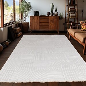 Motifli Krem Modern Yumuşak Polipropilen Jüt Halı Salon Oturma Odası Yolluk Mutfak Koridor Halısı 240x340 cm