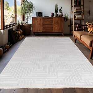 Motifli Krem Modern Yumuşak Polipropilen Jüt Halı Salon Oturma Odası Yolluk Mutfak Koridor Halısı 80x150 cm