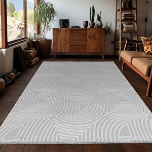 Motifli Gri Modern Yumuşak Polipropilen Jüt Halı Salon Oturma Odası Yolluk Mutfak Koridor Halısı 140x200 cm