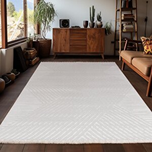 Motifli Krem Modern Yumuşak Polipropilen Jüt Halı Salon Oturma Odası Yolluk Mutfak Koridor Halısı 200x290 cm
