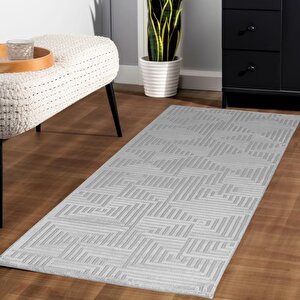 Motifli Gri Modern Yumuşak Polipropilen Jüt Halı Salon Oturma Odası Yolluk Mutfak Koridor Halısı 140x200 cm