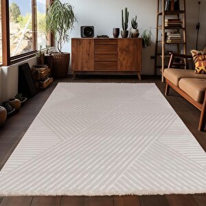 Motifli Bej Modern Yumuşak Polipropilen Jüt Halı Salon Oturma Odası Yolluk Mutfak Koridor Halısı 120x170 cm