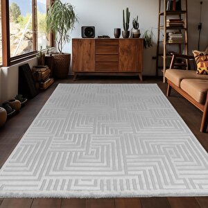 Motifli Gri Modern Yumuşak Polipropilen Jüt Halı Salon Oturma Odası Yolluk Mutfak Koridor Halısı 280x370 cm
