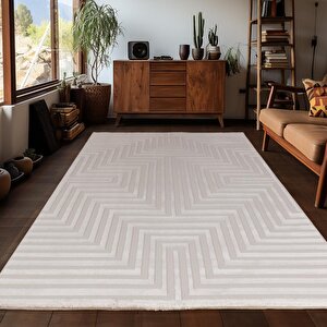 Motifli Bej Modern Yumuşak Polipropilen Jüt Halı Salon Oturma Odası Yolluk Mutfak Koridor Halısı 120x170 cm