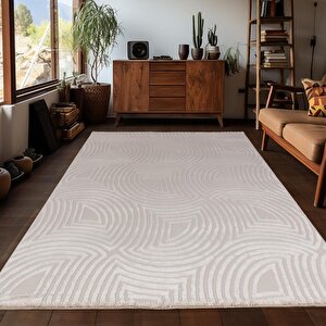 Motifli Bej Modern Yumuşak Polipropilen Jüt Halı Salon Oturma Odası Yolluk Mutfak Koridor Halısı 140x200 cm